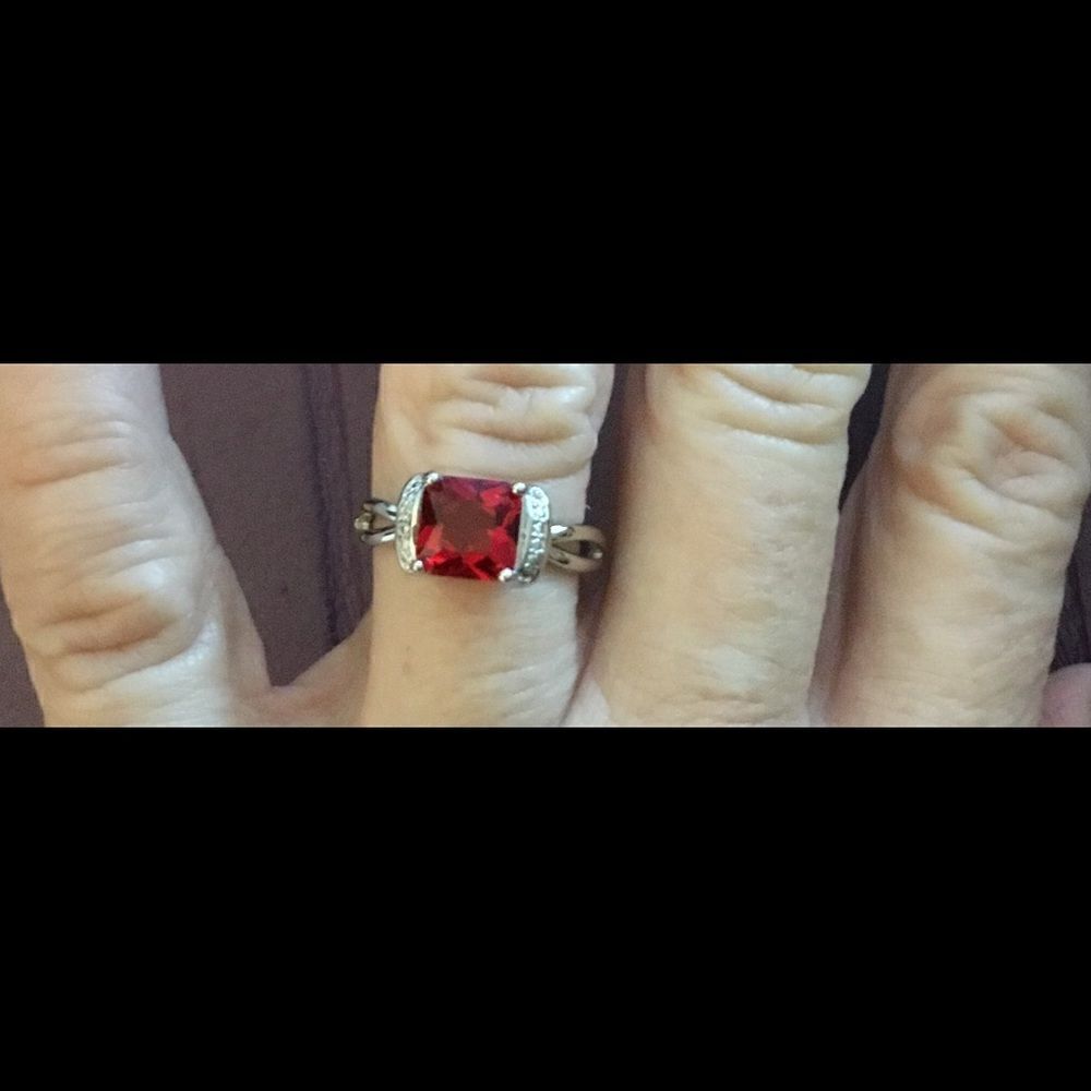 2 Ct. Princess Lab Created Ruby/White Topaz Ring - Picture 3 of 3